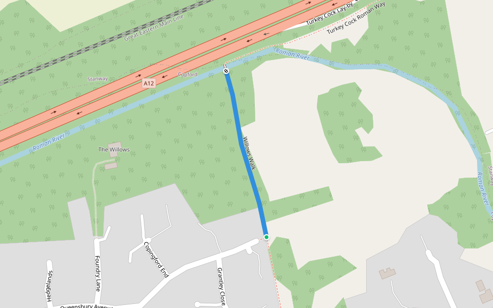 Willows Walk walking route map in Copford