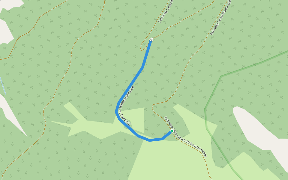 Waldweg zur Höllensteinhütte walking route map in Tux