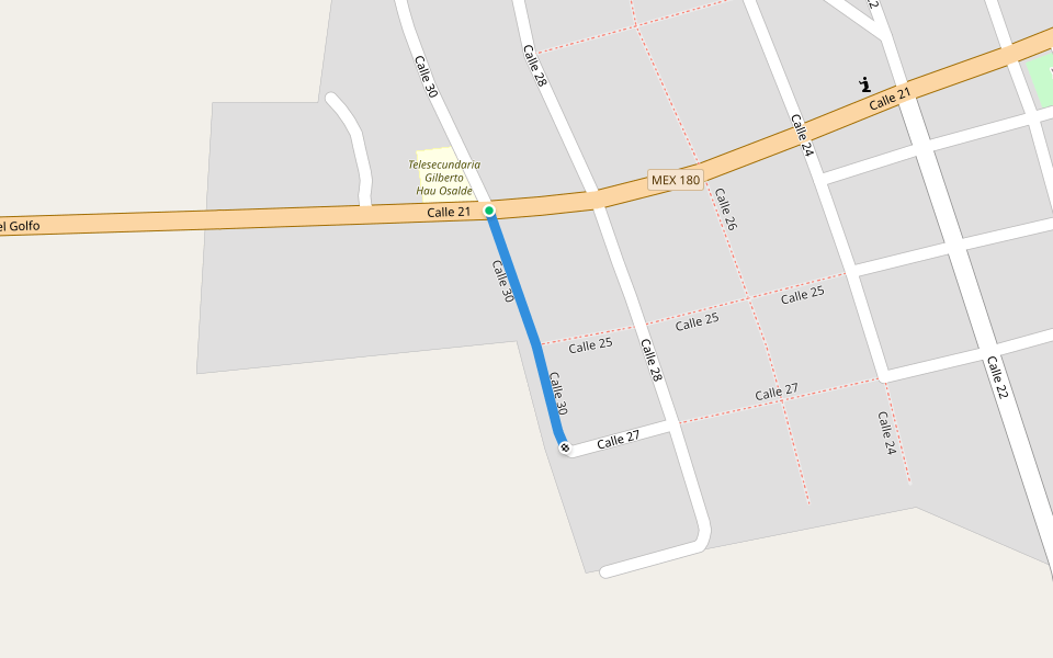 Calle 30 walking route map in Yokdzonot