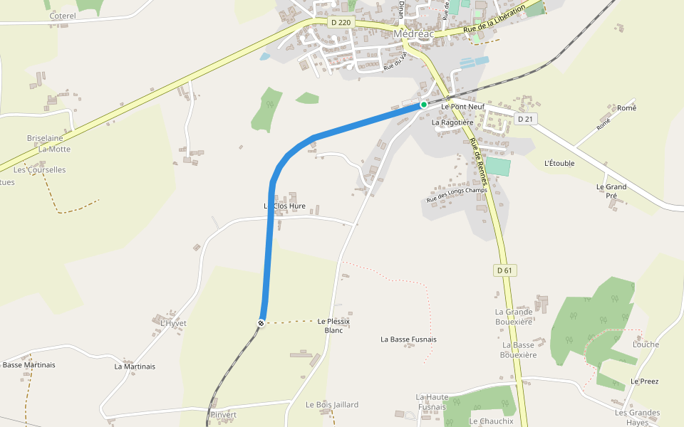 Vélorail walking route map in Médréac