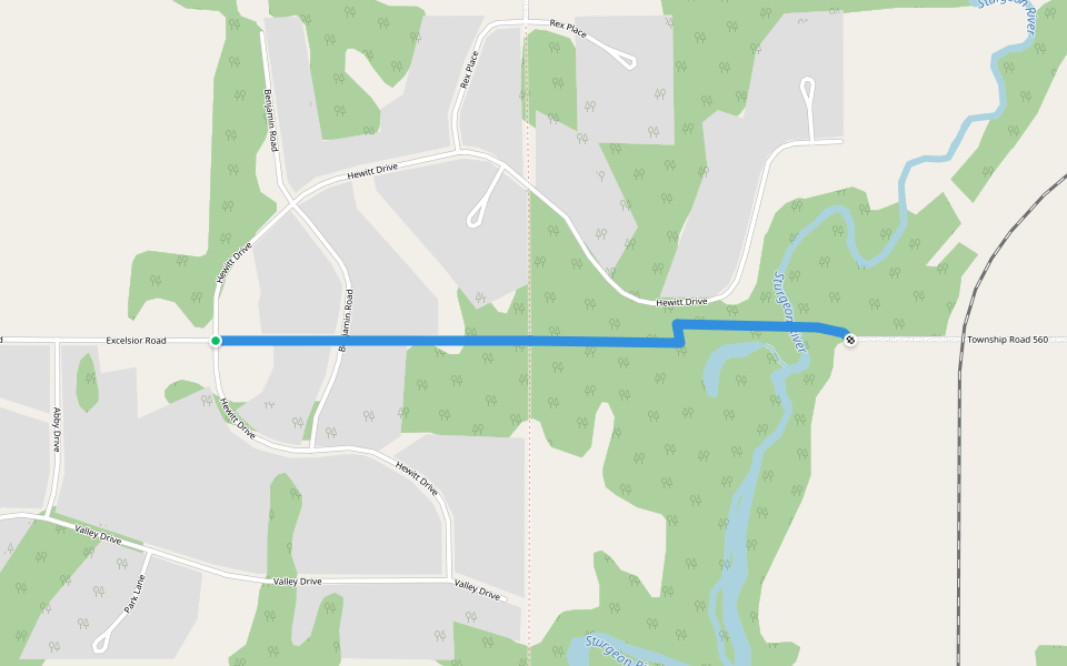 Township Road 560 allowance walking route map in Bon Accord