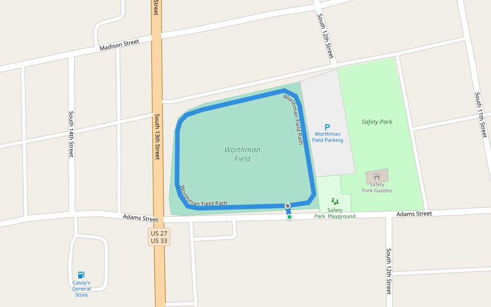 Worthman Field Path walking route map in Decatur