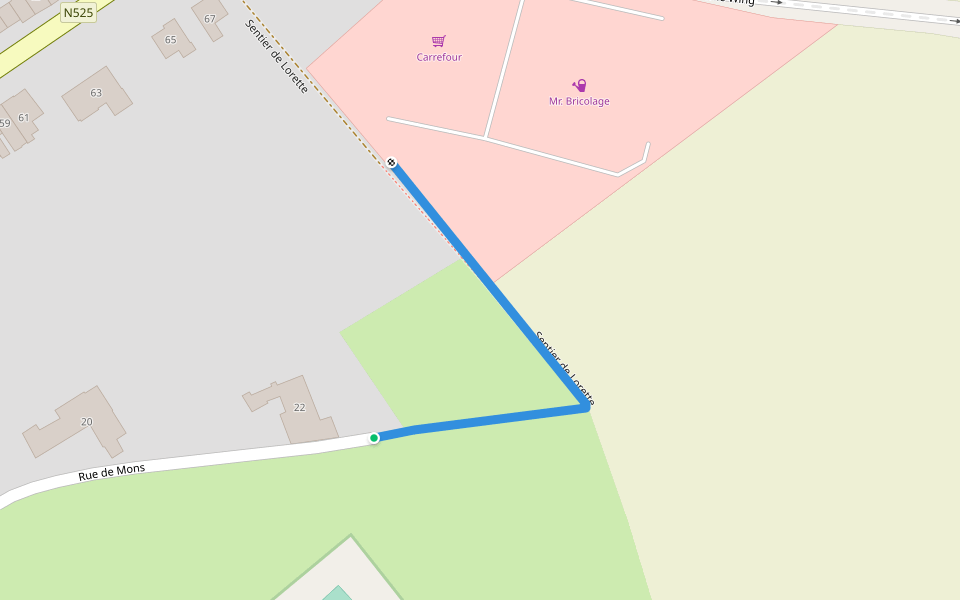 Sentier de Lorette walking route map in Chièvres