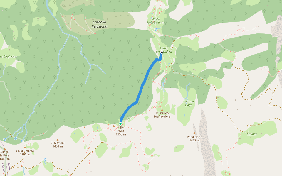 Carrera'l Focherón walking route map in Palacios
