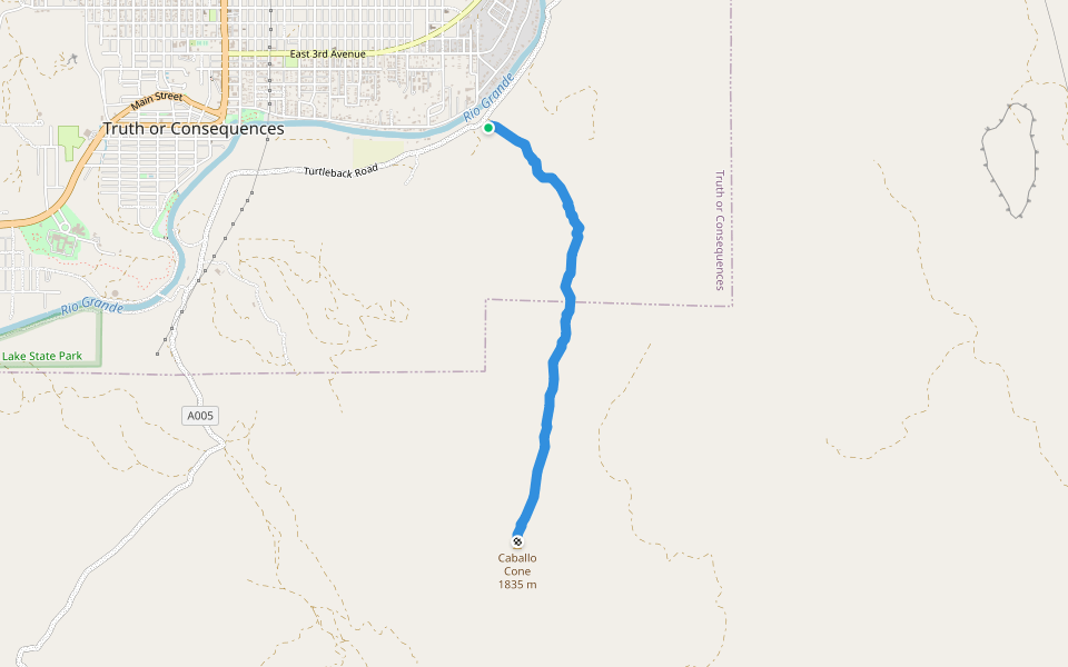 Turtle Back Mountain Peak Trail walking route map in Truth or Consequences