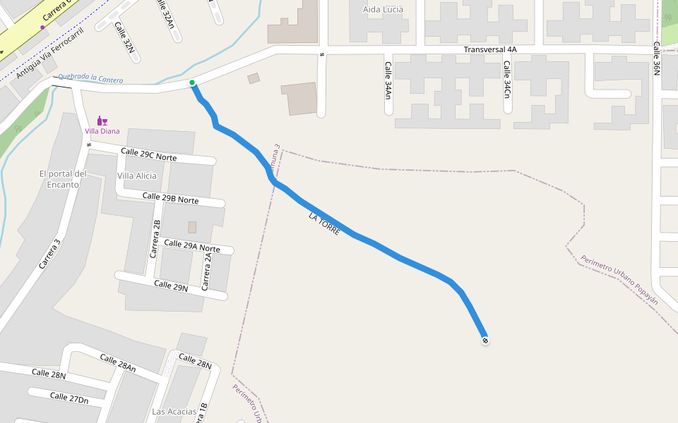 LA TORRE walking route map in Popayán
