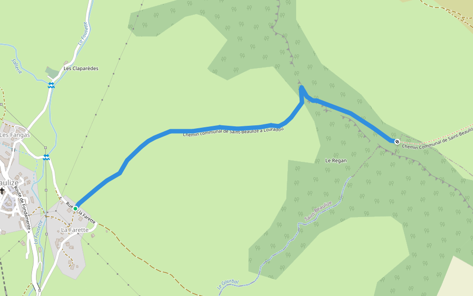 Chemin communal de Saint-Beaulize à Louradou walking route map in Saint-Beaulize