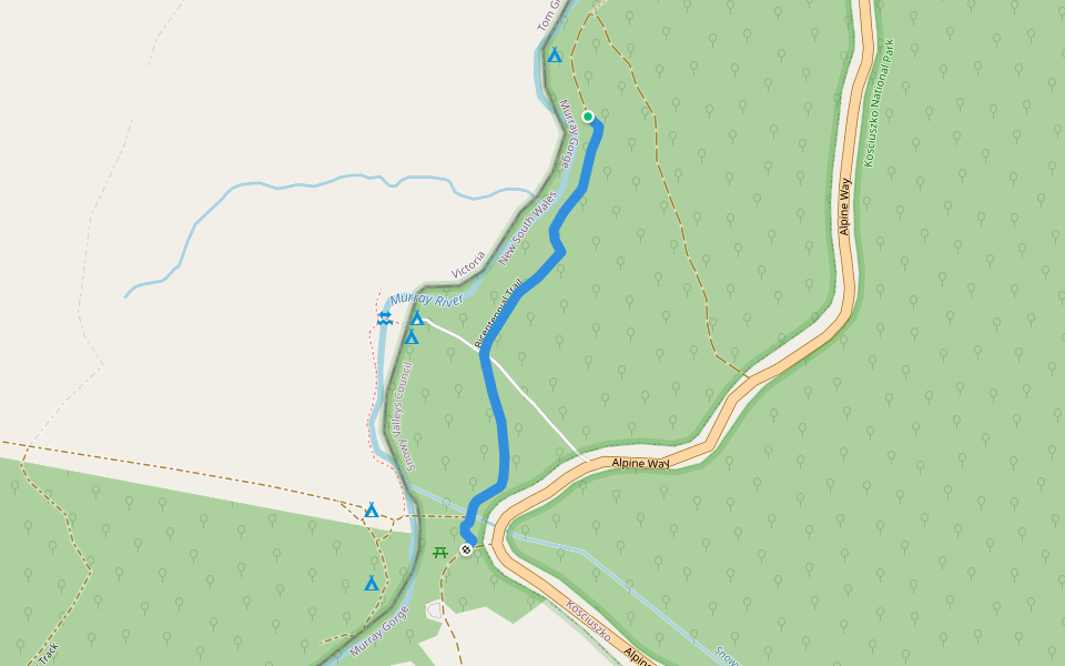 Bicentennial Trail walking route map in Kosciuszko