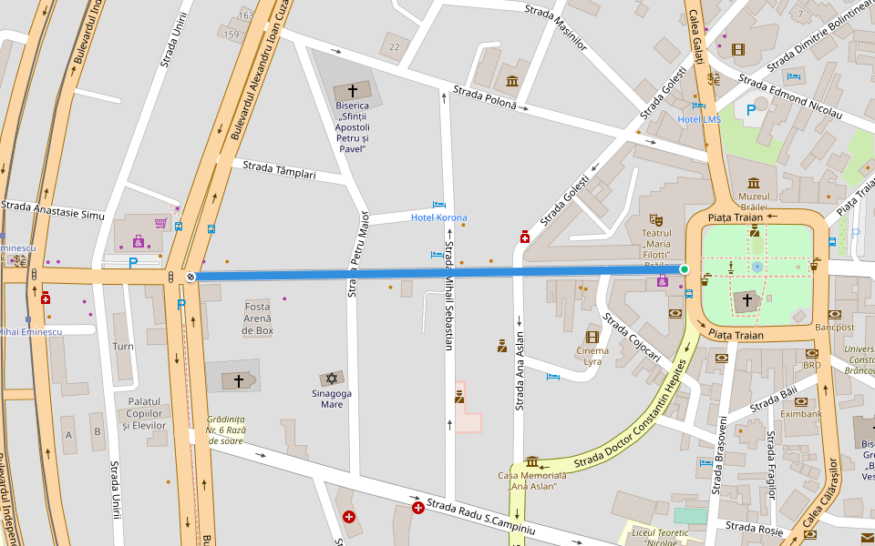 Strada Mihai Eminescu walking route map in Brăila