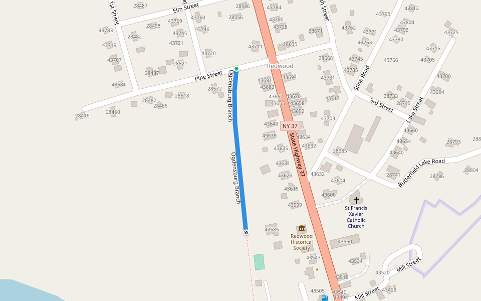 Ogdensburg Branch walking route map in Redwood