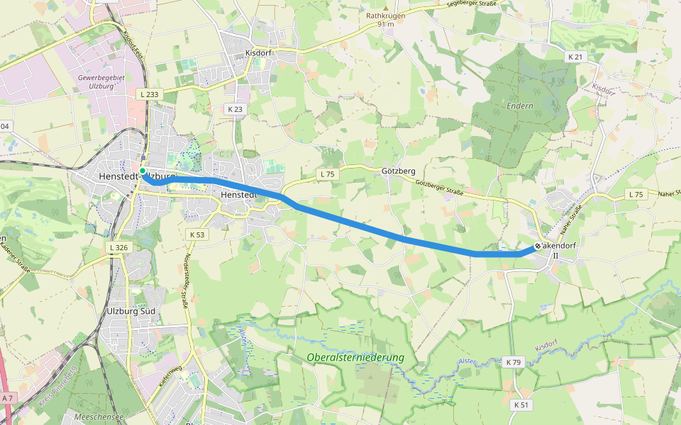 Korl-Barmstedt-Weg walking route map in Henstedt-Ulzburg