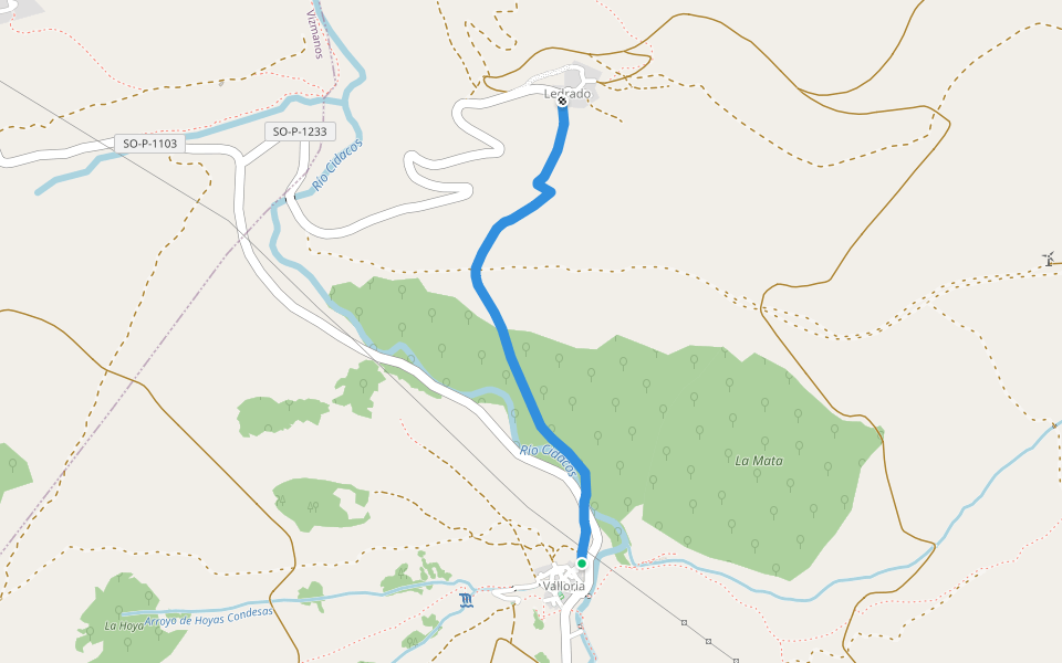 Camino Valloria-Ledrado walking route map in Valloria