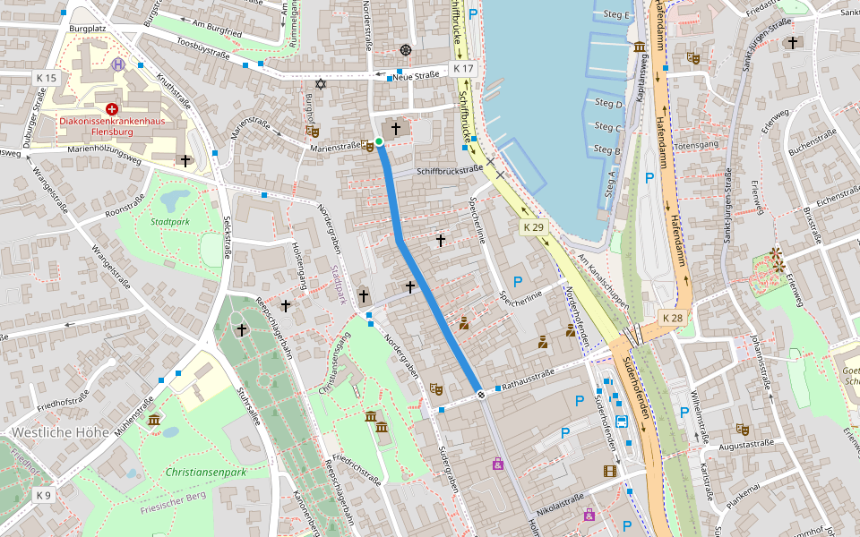 Große Straße walking route map in Flensburg