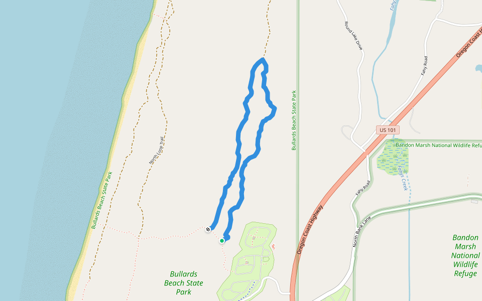 Three Mares Loop walking route map in Bandon
