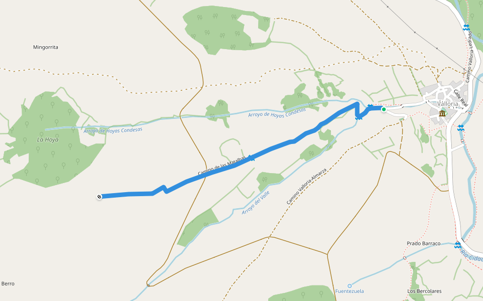 Camino de las Matalbas walking route map in Valloria