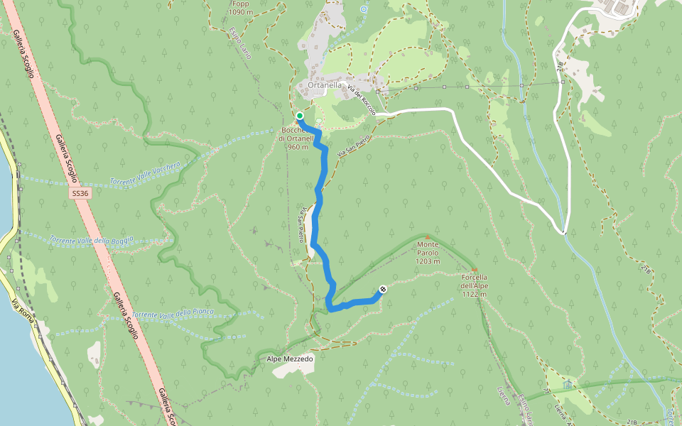 San Pietro - Forcella dell'Alpe walking route map in Loc. Ortanella, Esino Lario