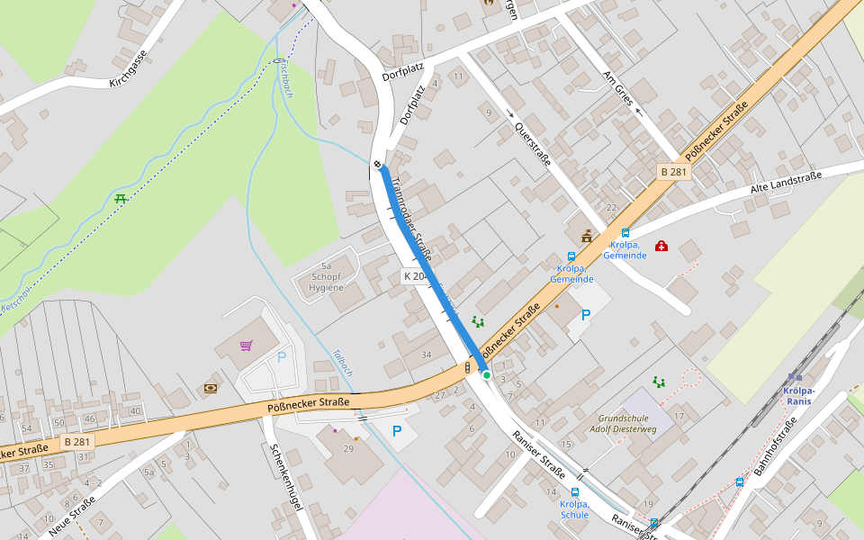 Trannrodaer Straße walking route map in Krölpa