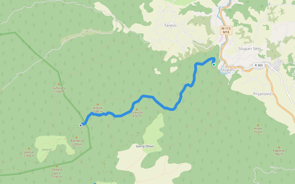 Borina staza walking route map in Stupari-Novo Naselje