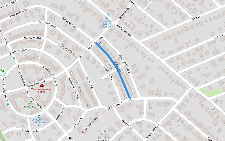 Huba utca walking route map in Veresegyház