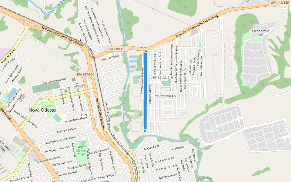Calçadão do Jd. Nossa Senhora de Fátima walking route map in Nova Odessa