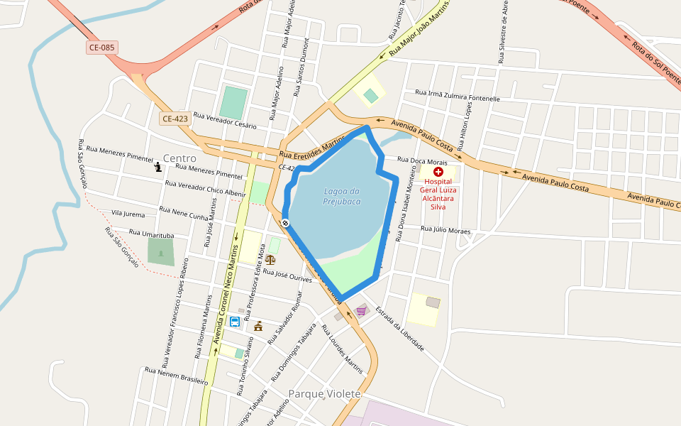 Calçadão da Lagoa da Prejubaca walking route map in São Gonçalo do Amarante