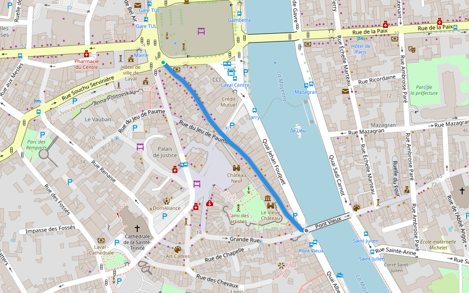 Rue du Val de Mayenne walking route map in Laval
