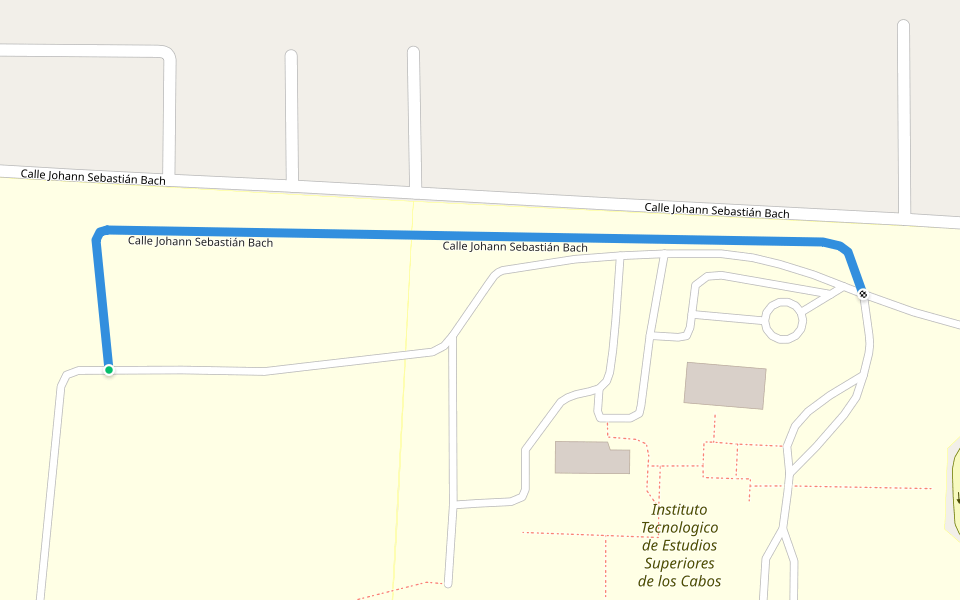 Calle Johann Sebastián Bach walking route map in San José del Cabo