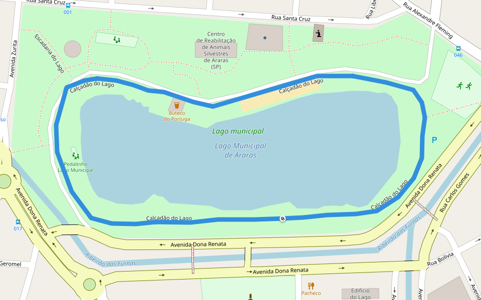Calçadão do Lago walking route map in Araras