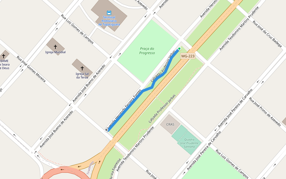 Calçadão Professor Jarbas walking route map in Tupaciguara