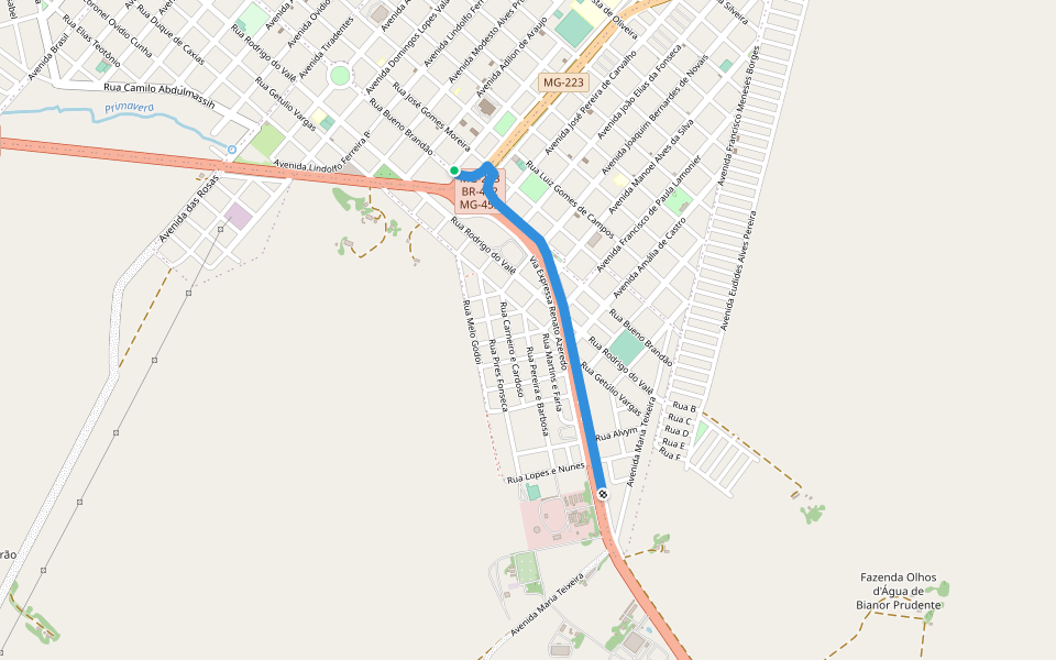 Calçadão da Via Expressa walking route map in Tupaciguara