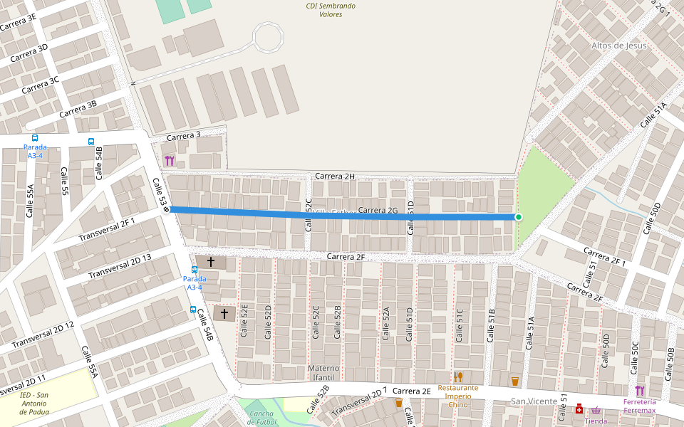 Carrera 2G walking route map in Soledad