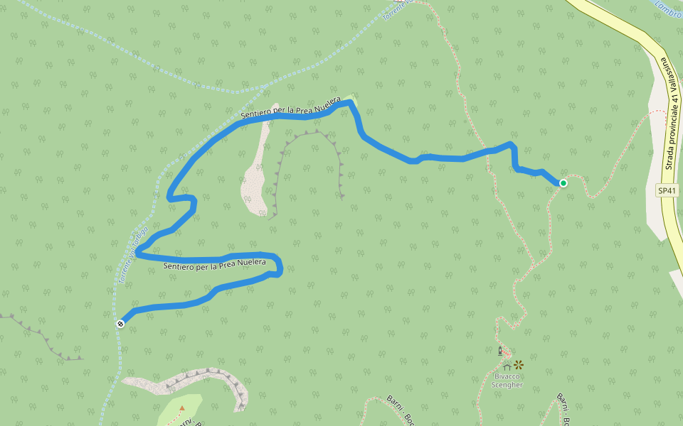 Sentiero per la Prea Nuelera walking route map in Barni
