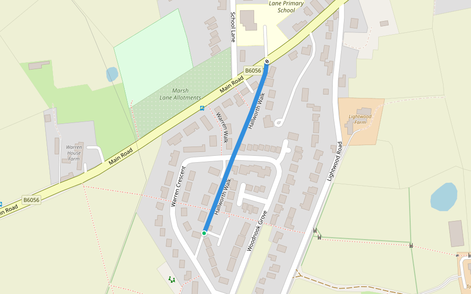 Hallworth Walk walking route map in Marsh Lane