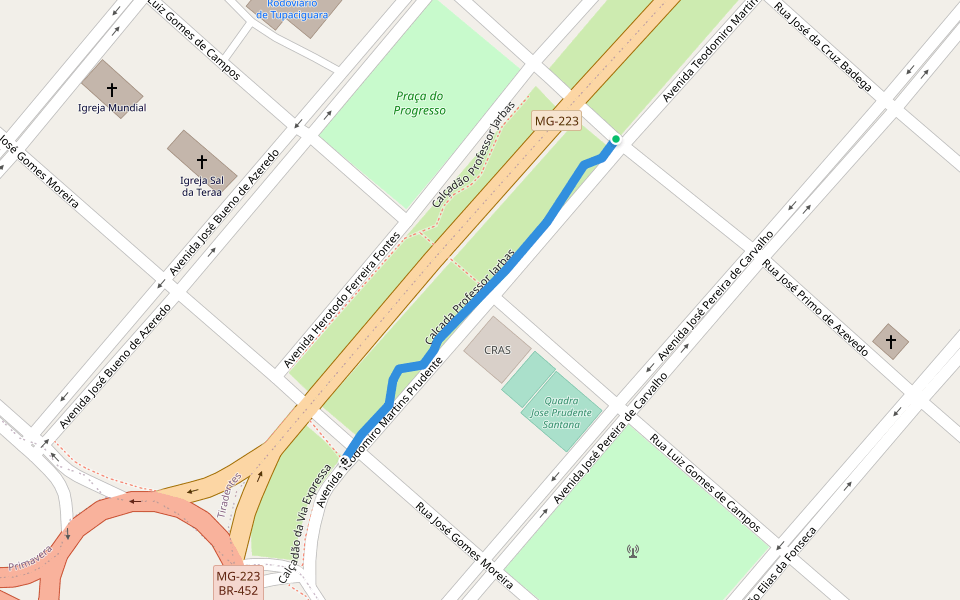 Calçada Professor Jarbas walking route map in Tupaciguara