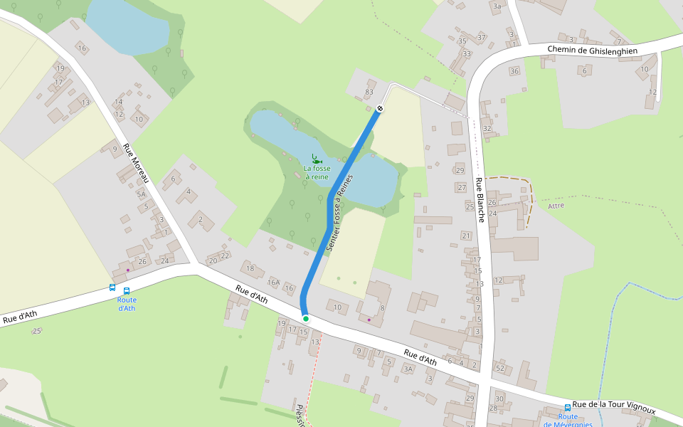 Sentier Fosse à Reines walking route map in Brugelette