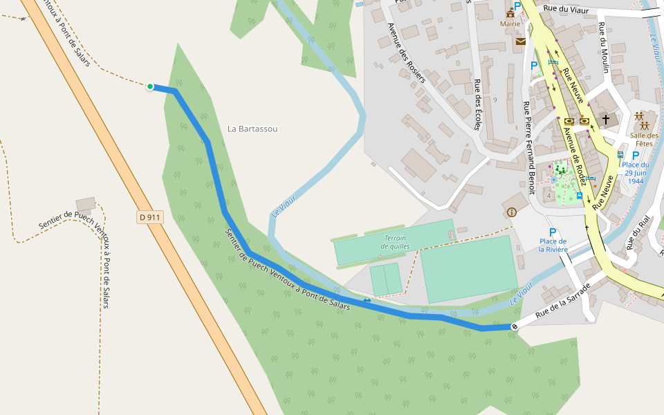 Sentier de Puech Ventoux à Pont de Salars walking route map in Pont-de-Salars