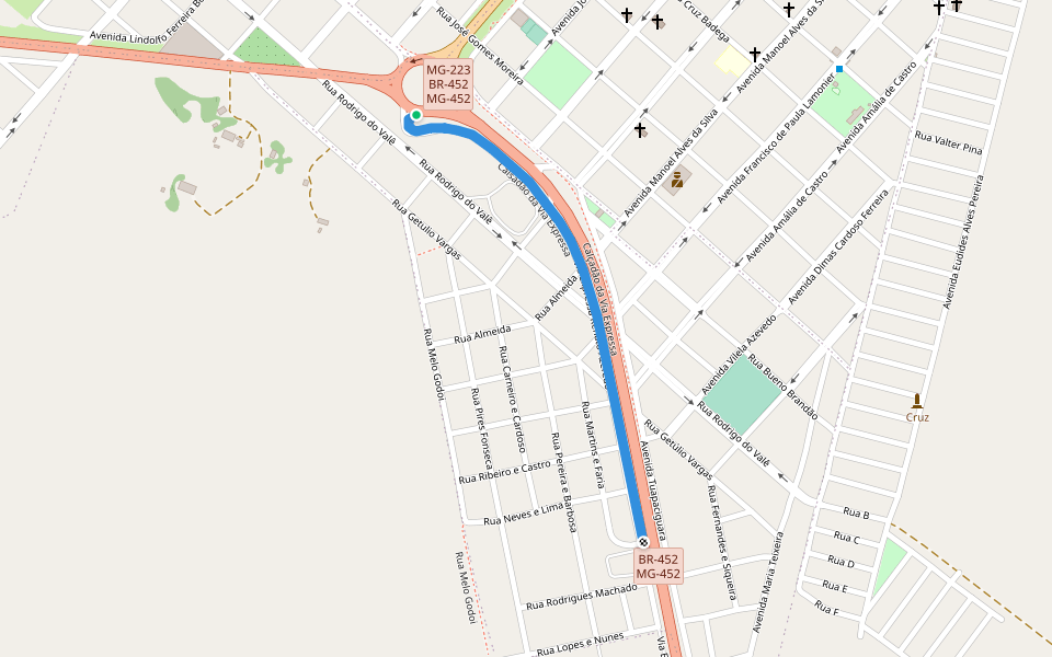 Calsadão da Via Expressa walking route map in Tupaciguara