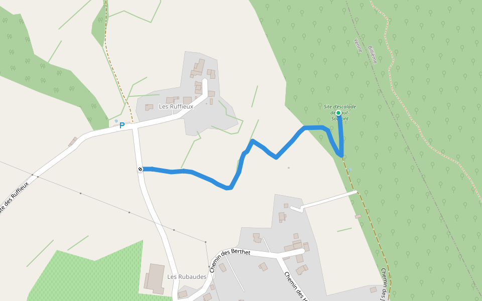 Sentier d'accès au site d'escalade de Haut-Somont walking route map in Yenne