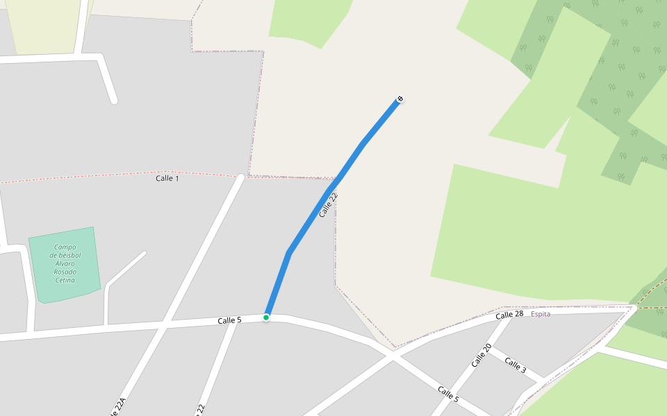 Calle 22 walking route map in Espita