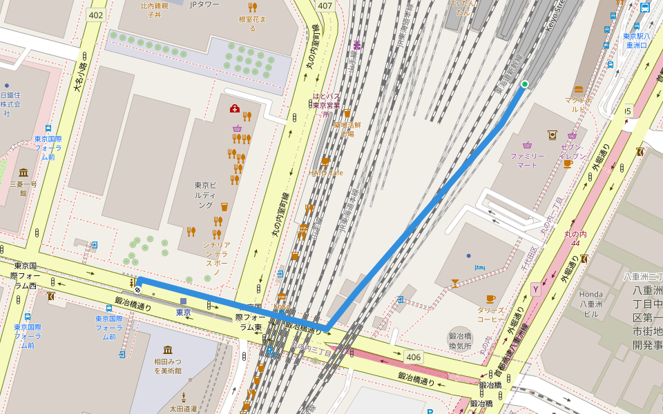 JR交換可能な歩道橋 walking route map in Chuo City