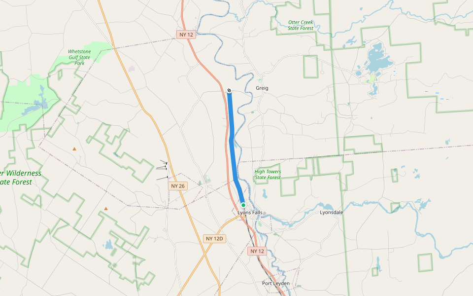 Ogdensburg Branch walking route map in Lyons Falls
