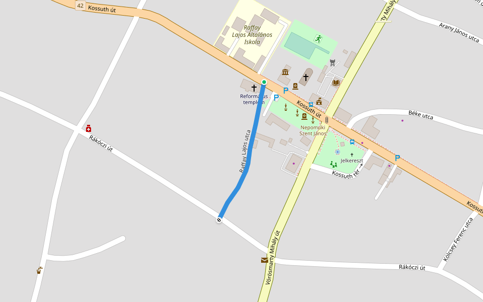 Raffay Lajos utca walking route map in Báránd
