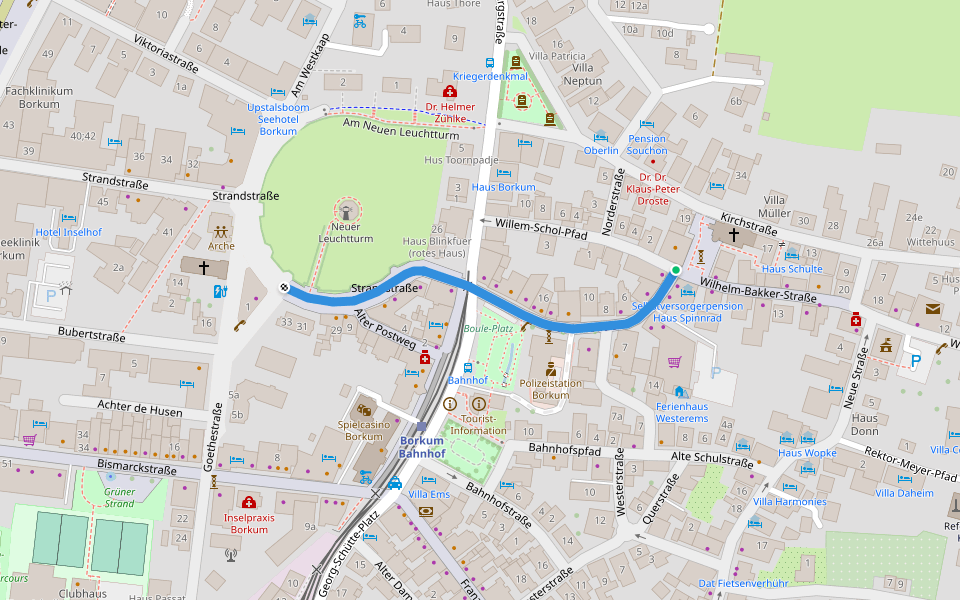 Strandstraße walking route map in Borkum
