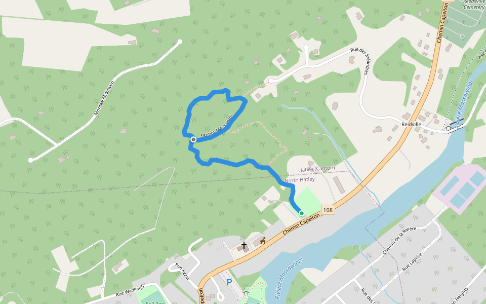 Sentier Massawipi walking route map in North Hatley