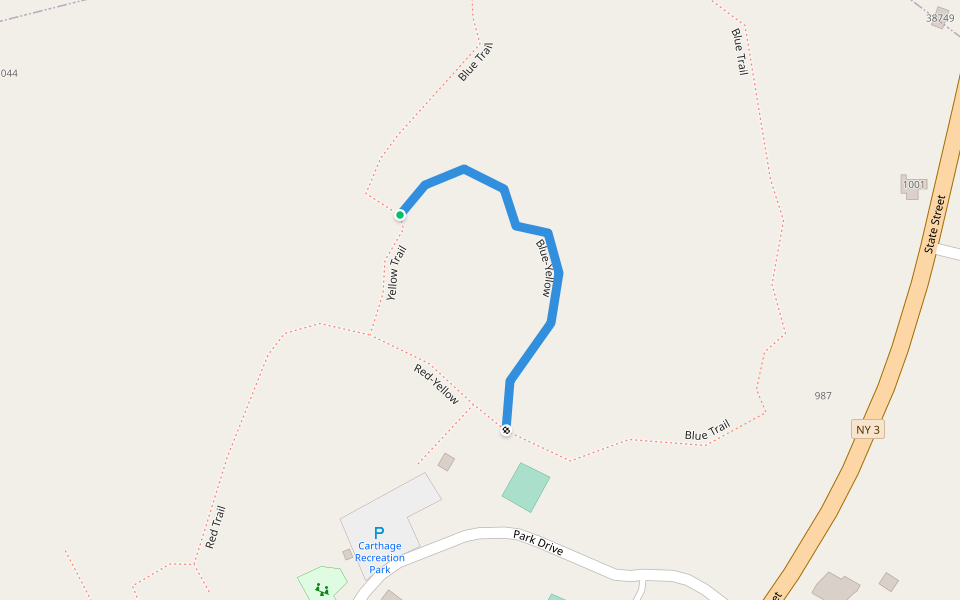 Blue-Yellow walking route map in Carthage