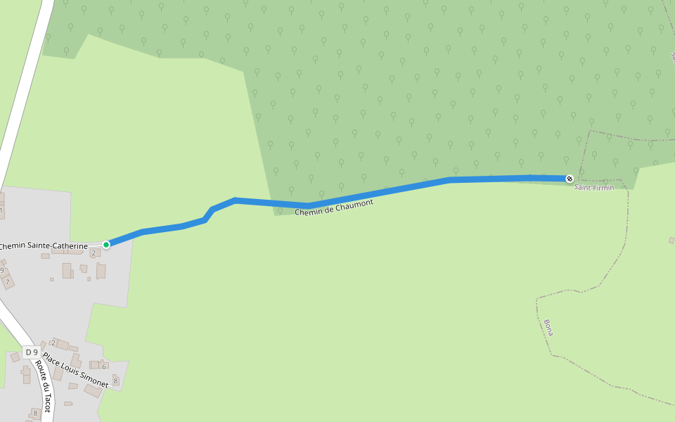 Chemin de Chaumont walking route map in Saint-Firmin