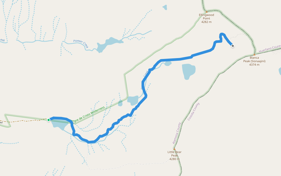 Blanca Peak Trail 886 walking route map in SAND DUNES MO