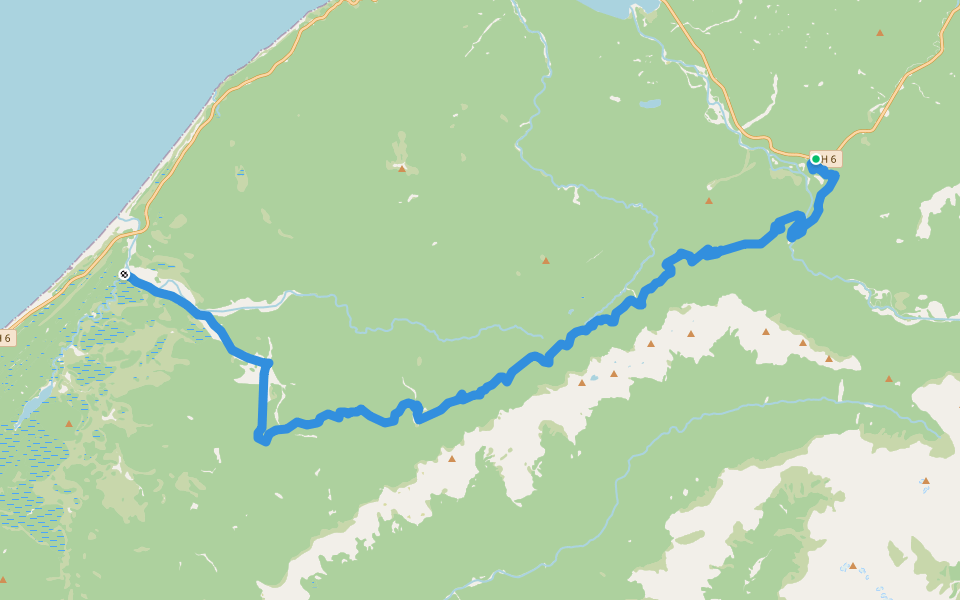 Haast Paringa Cattle Track walking route map in Paringa