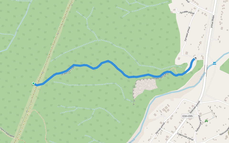 от моста к ЛЭП walking route map in Shapsugskaya
