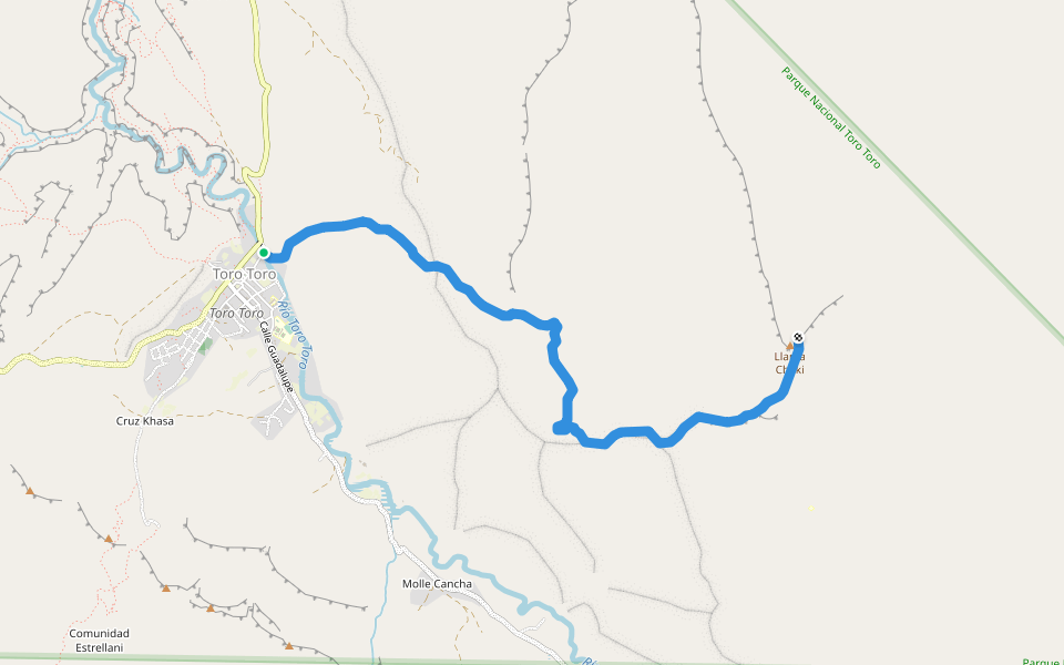 Senda a Llama Chaki walking route map in Torotoro